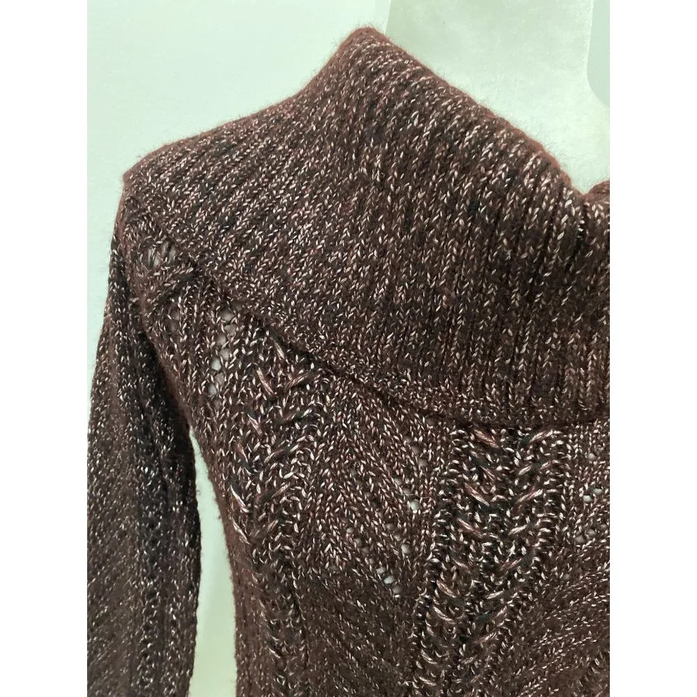 White House Black Market WHBM Purple Burgundy Over Shoulder Sweater
